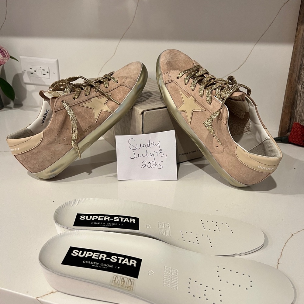 Golden Goose Superstar Classic Sneakers with Beige and Gold Details